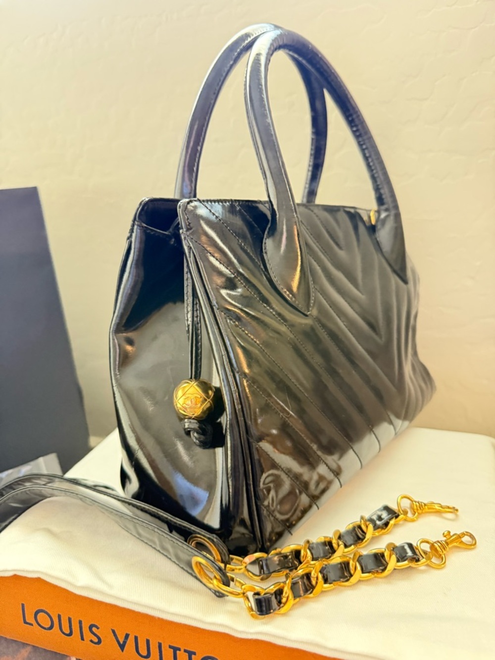 Authentic Vintage Chanel Chevron 2way Bag